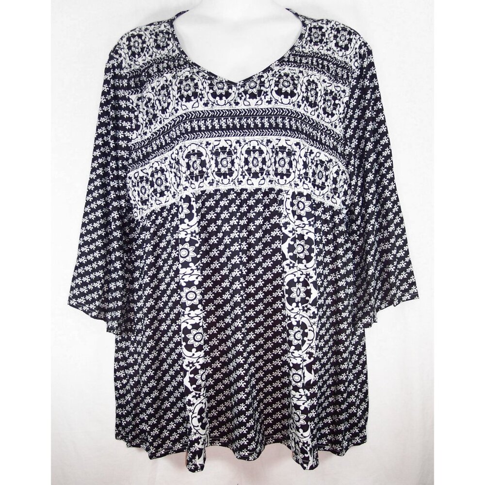 Black & White 6X Tunic Top Empire Waist 3/4 sleeve V-Neck Measures To Be 3X/4X - Picture 5 of 13
